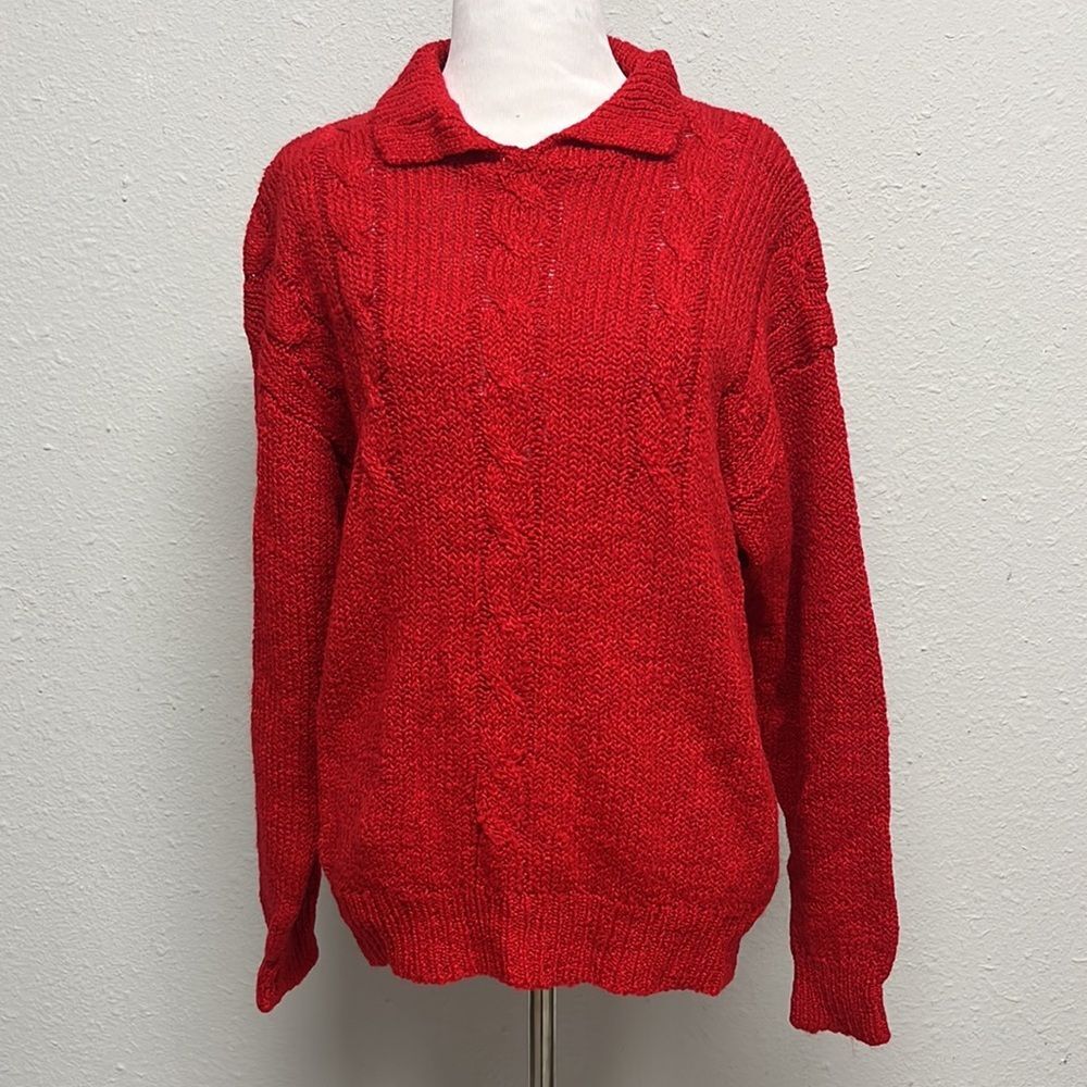 Vintage Bristol Court Red 100% Acrylic Collared Sweater Size Medium